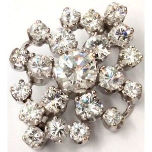 Elegant Vintage Mid-Century Diamond 14K White Gold Pin Brooch Diamond Cluster